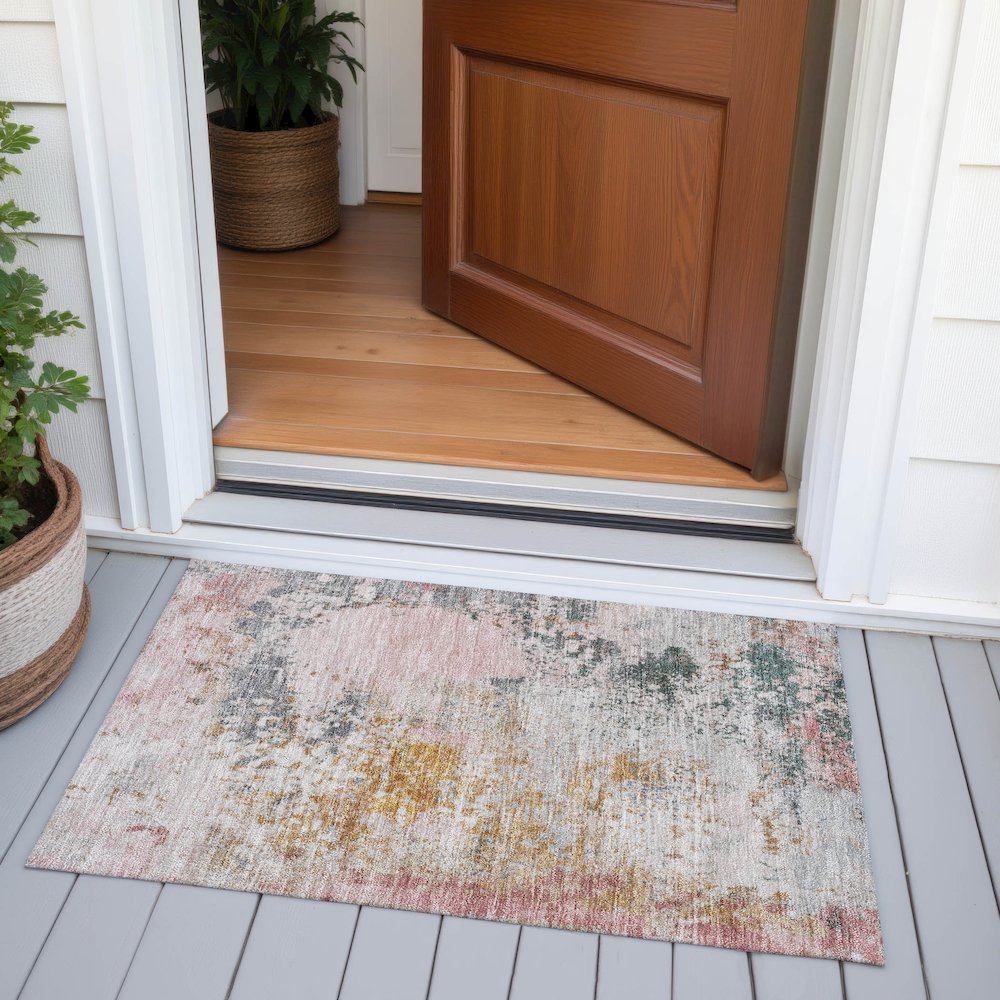 Machine Washable Indoor/Outdoor Chantille ACN2070 Pink 1'8" x 2'6" Rug. Picture 6