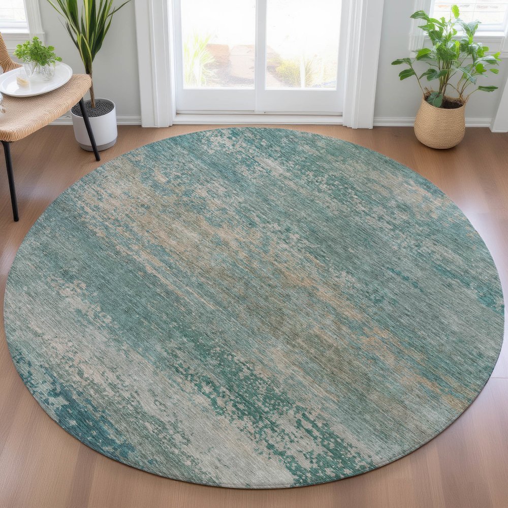 Machine Washable Indoor/Outdoor Chantille ACN2071 Aqua 8' x 8' Round Rug. Picture 5