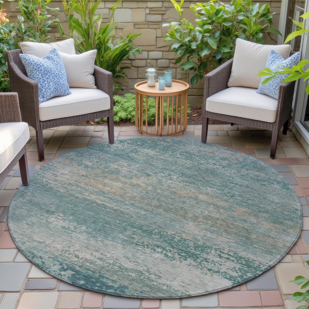 Machine Washable Indoor/Outdoor Chantille ACN2071 Aqua 8' x 8' Round Rug. Picture 6