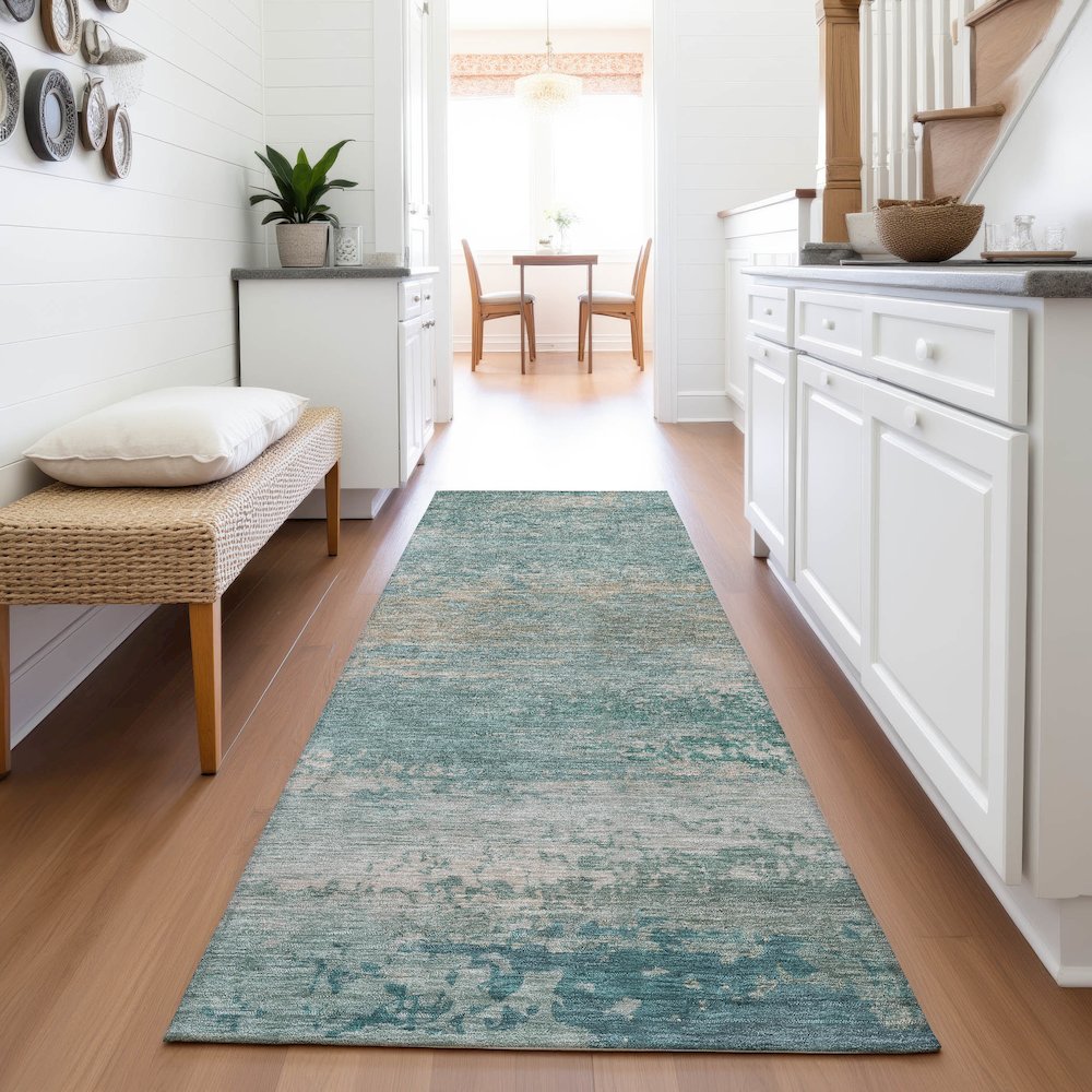 Machine Washable Indoor/Outdoor Chantille ACN2071 Aqua 2'3" x 7'6" Runner Rug. Picture 5