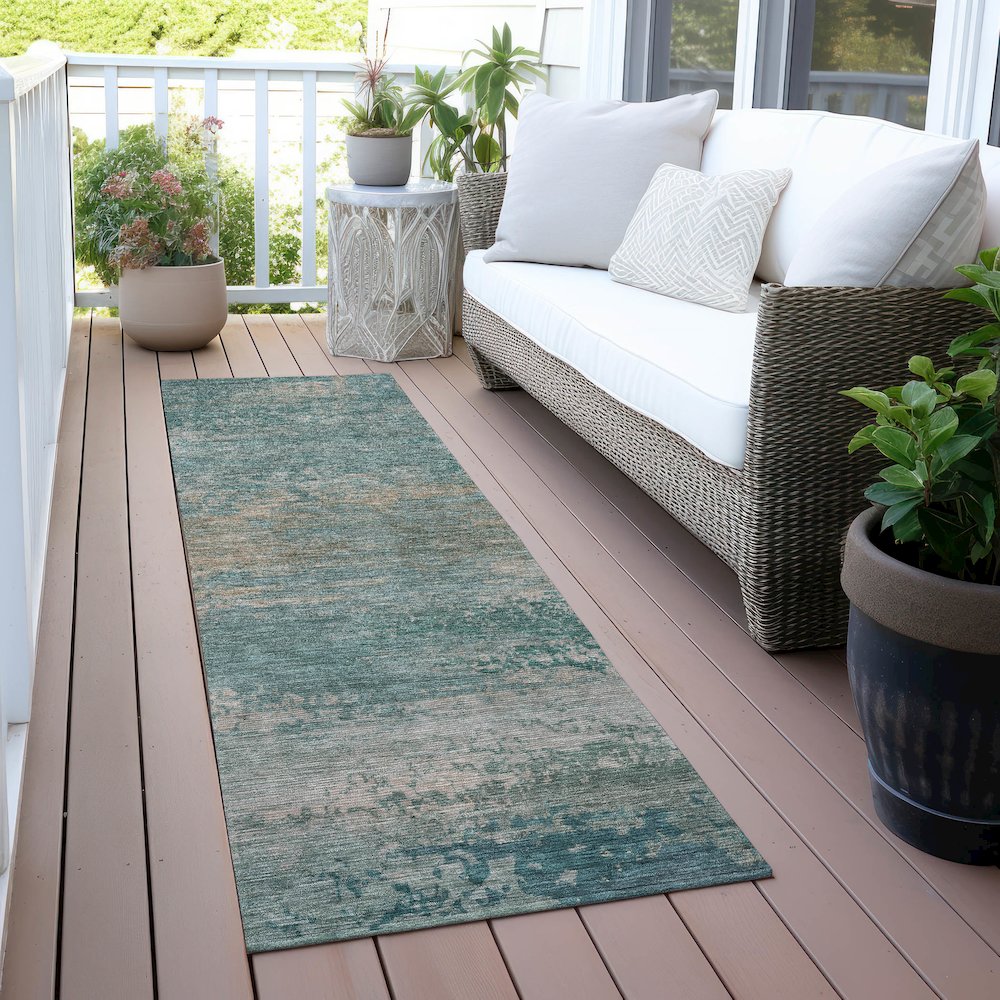 Machine Washable Indoor/Outdoor Chantille ACN2071 Aqua 2'3" x 7'6" Runner Rug. Picture 6
