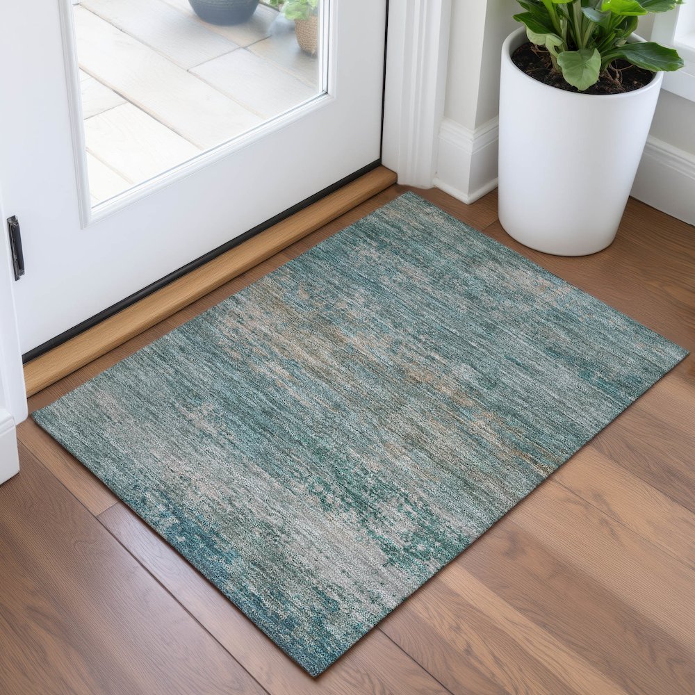 Machine Washable Indoor/Outdoor Chantille ACN2071 Aqua 1'8" x 2'6" Rug. Picture 5
