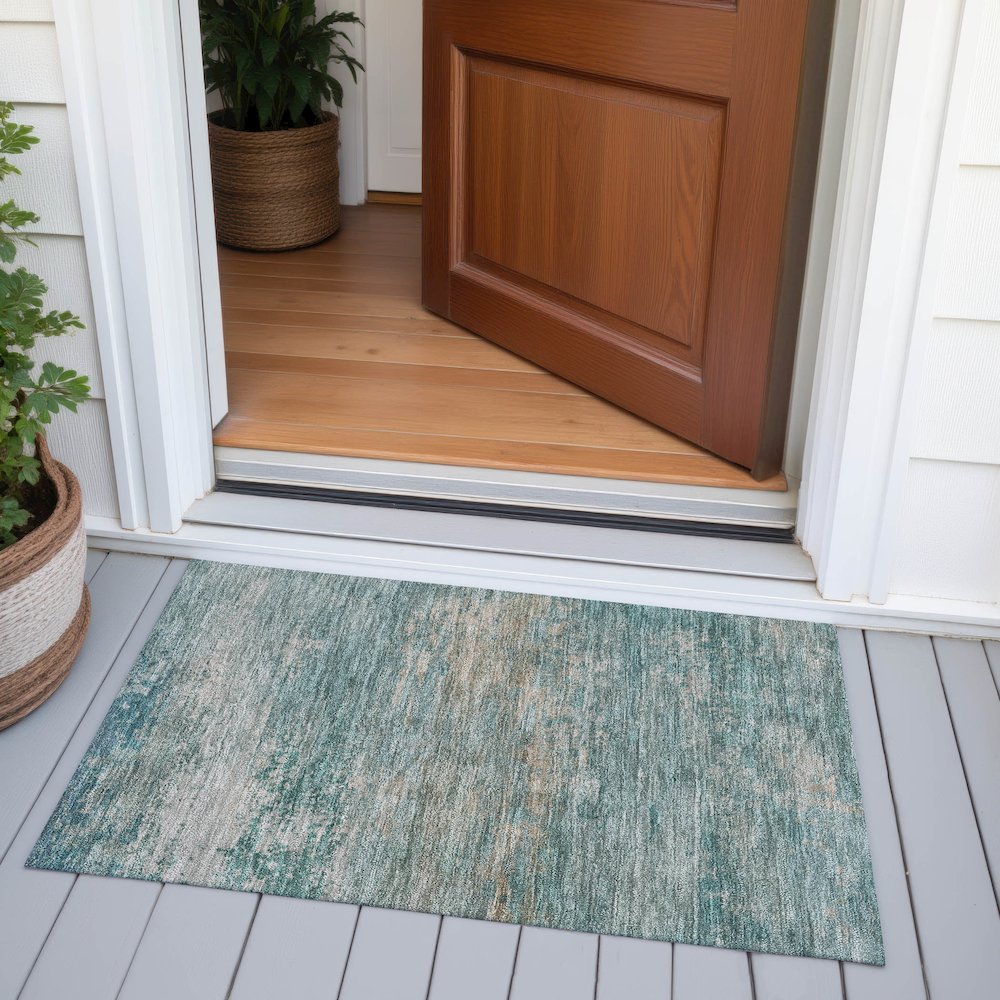 Machine Washable Indoor/Outdoor Chantille ACN2071 Aqua 1'8" x 2'6" Rug. Picture 6