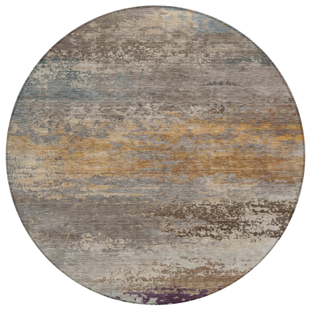 Machine Washable Indoor/Outdoor Chantille ACN2071 Brown 8' x 8' Round Rug. Picture 1