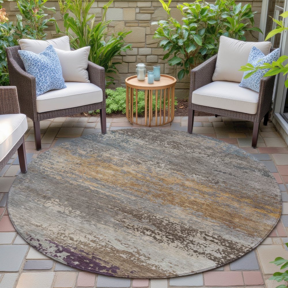 Machine Washable Indoor/Outdoor Chantille ACN2071 Brown 8' x 8' Round Rug. Picture 6