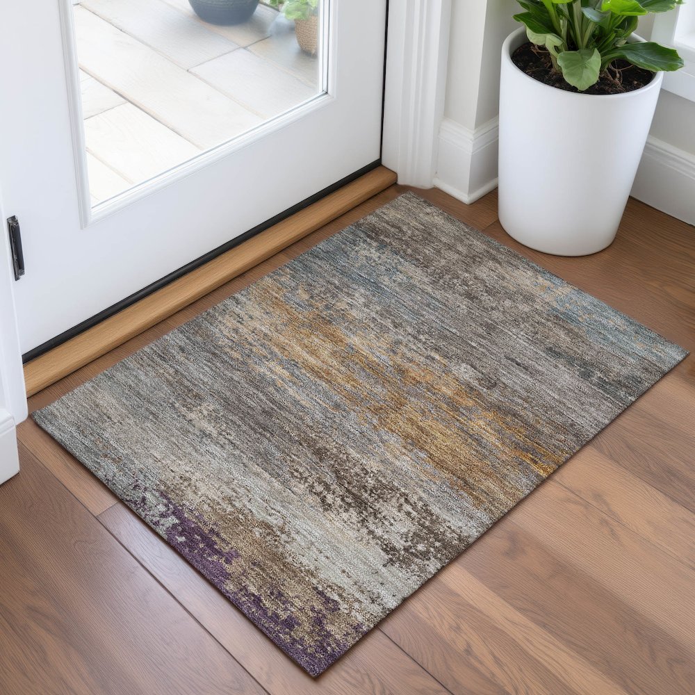 Machine Washable Indoor/Outdoor Chantille ACN2071 Brown 1'8" x 2'6" Rug. Picture 5