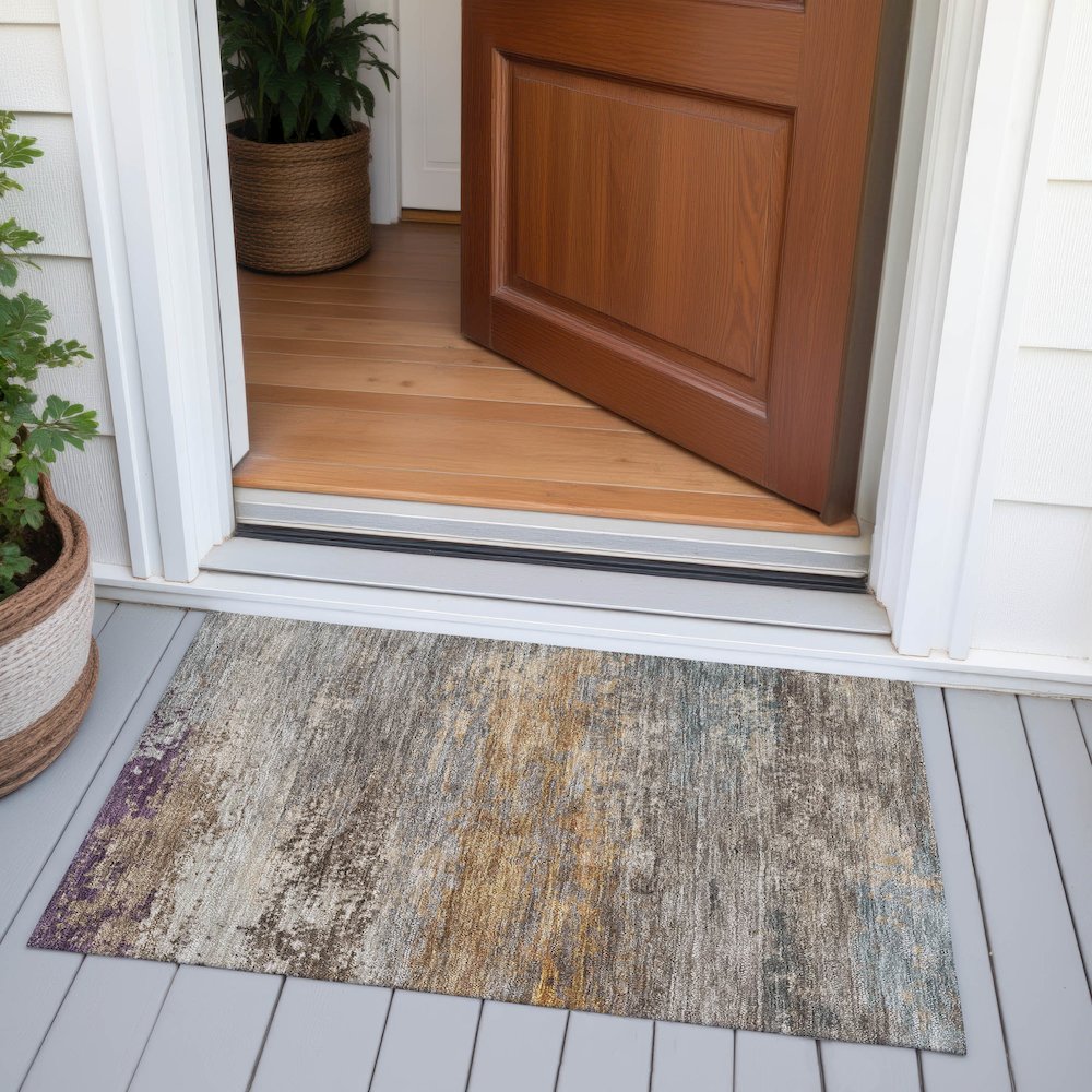 Machine Washable Indoor/Outdoor Chantille ACN2071 Brown 1'8" x 2'6" Rug. Picture 6