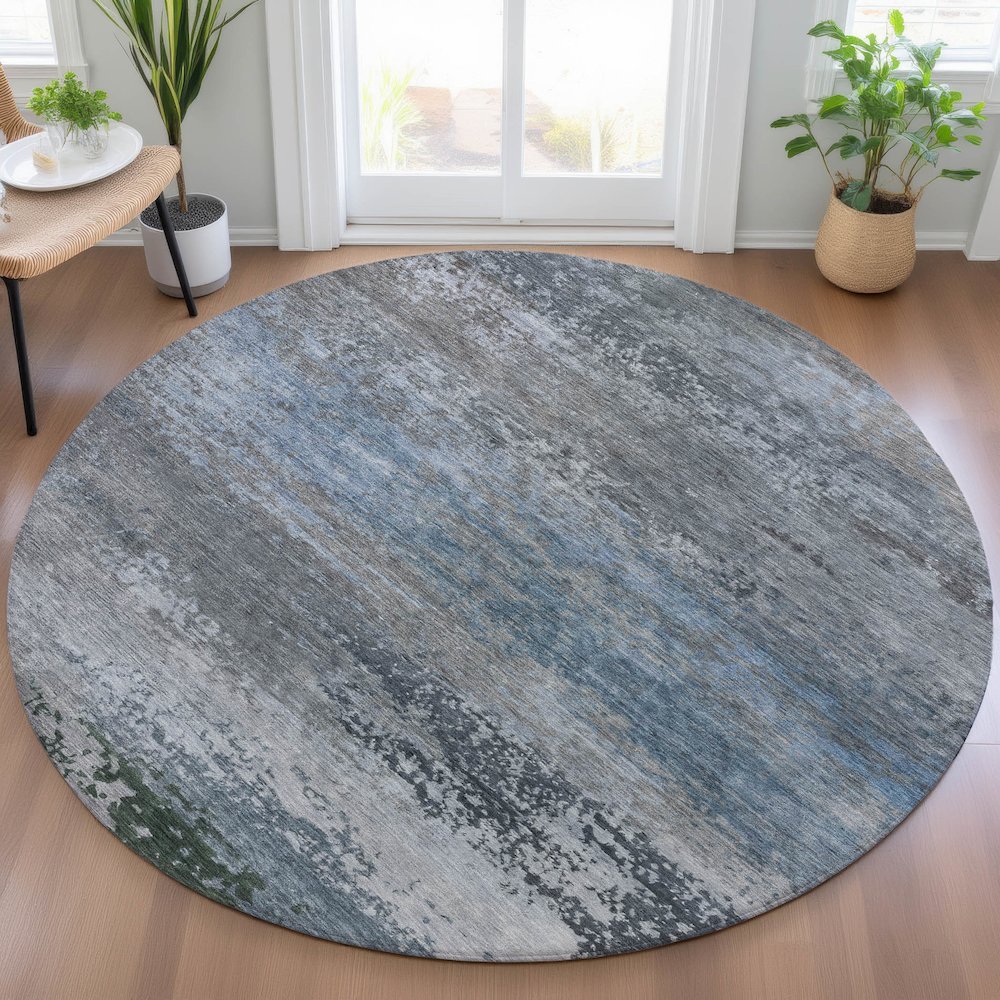Machine Washable Indoor/Outdoor Chantille ACN2071 Pewter 8' x 8' Round Rug. Picture 5