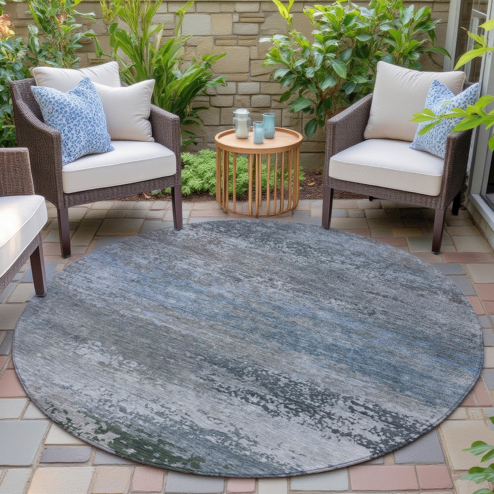 Machine Washable Indoor/Outdoor Chantille ACN2071 Pewter 8' x 8' Round Rug. Picture 6