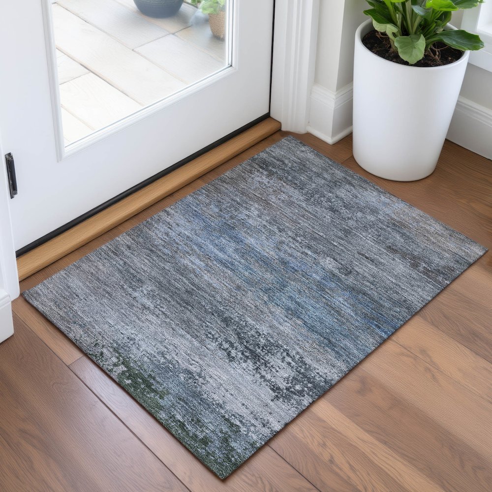 Machine Washable Indoor/Outdoor Chantille ACN2071 Pewter 1'8" x 2'6" Rug. Picture 5