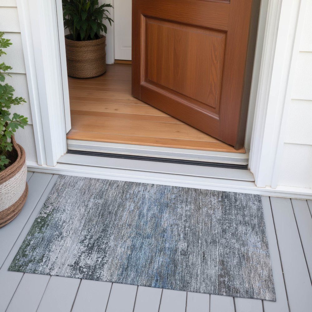 Machine Washable Indoor/Outdoor Chantille ACN2071 Pewter 1'8" x 2'6" Rug. Picture 6