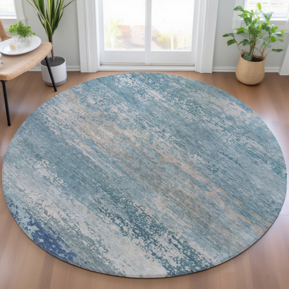Machine Washable Indoor/Outdoor Chantille ACN2071 Sky 8' x 8' Round Rug. Picture 5