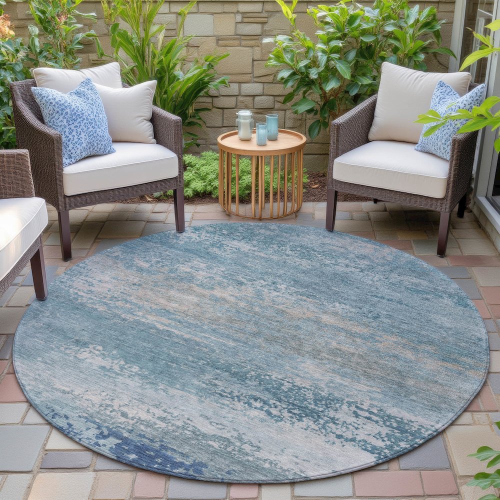 Machine Washable Indoor/Outdoor Chantille ACN2071 Sky 8' x 8' Round Rug. Picture 6