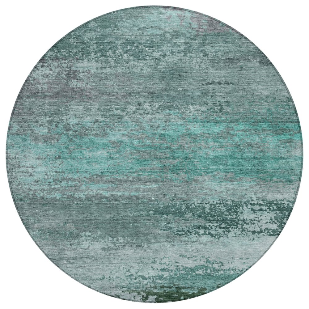 Machine Washable Indoor/Outdoor Chantille ACN2071 Teal 8' x 8' Round Rug. Picture 1