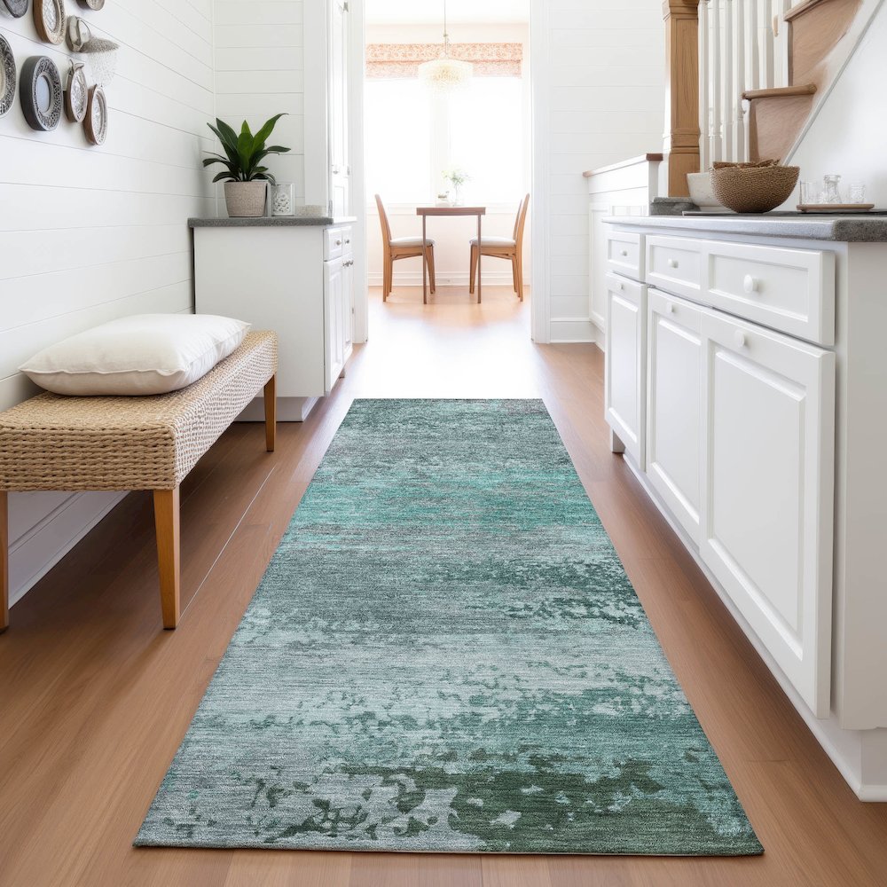 Machine Washable Indoor/Outdoor Chantille ACN2071 Teal 2'3" x 7'6" Runner Rug. Picture 5