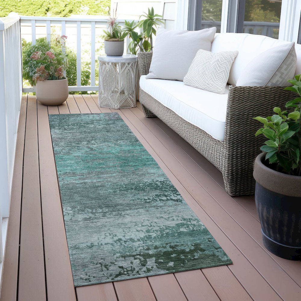 Machine Washable Indoor/Outdoor Chantille ACN2071 Teal 2'3" x 7'6" Runner Rug. Picture 6
