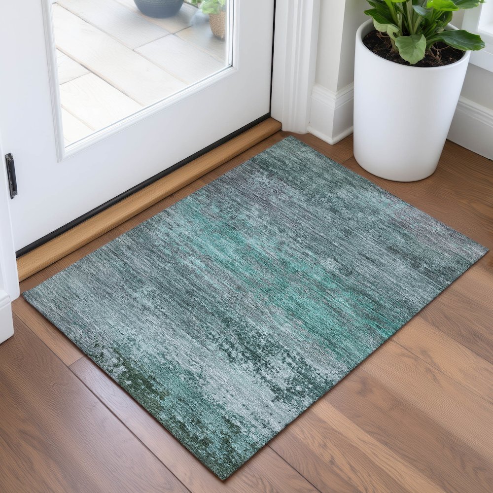 Machine Washable Indoor/Outdoor Chantille ACN2071 Teal 1'8" x 2'6" Rug. Picture 5