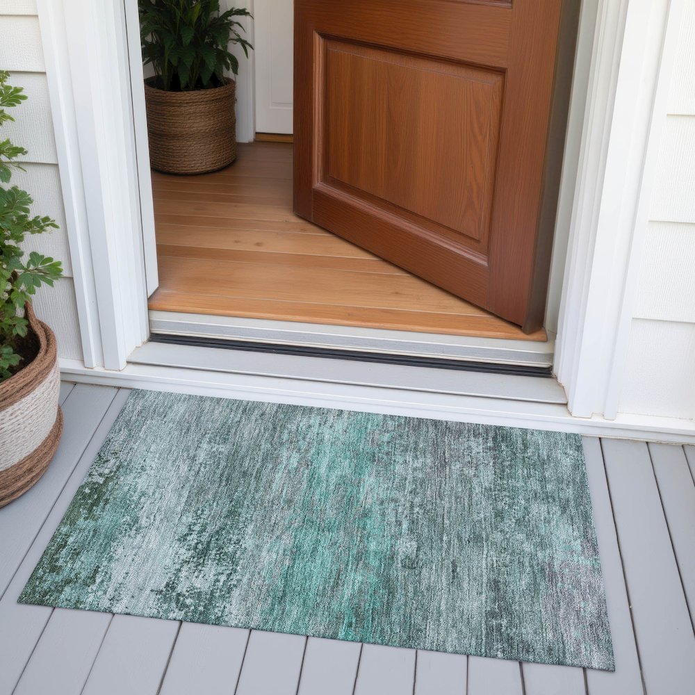Machine Washable Indoor/Outdoor Chantille ACN2071 Teal 1'8" x 2'6" Rug. Picture 6