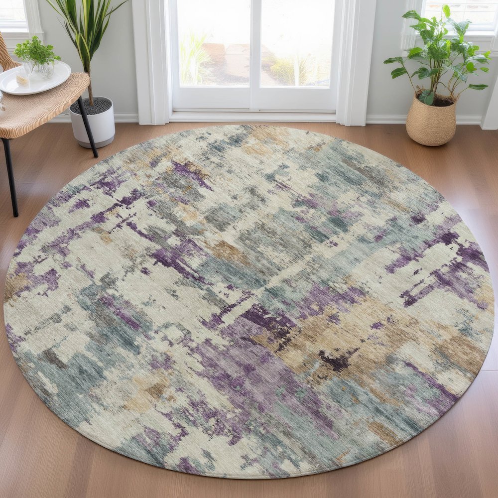 Machine Washable Indoor/Outdoor Chantille ACN2072 Linen 8' x 8' Round Rug. Picture 5