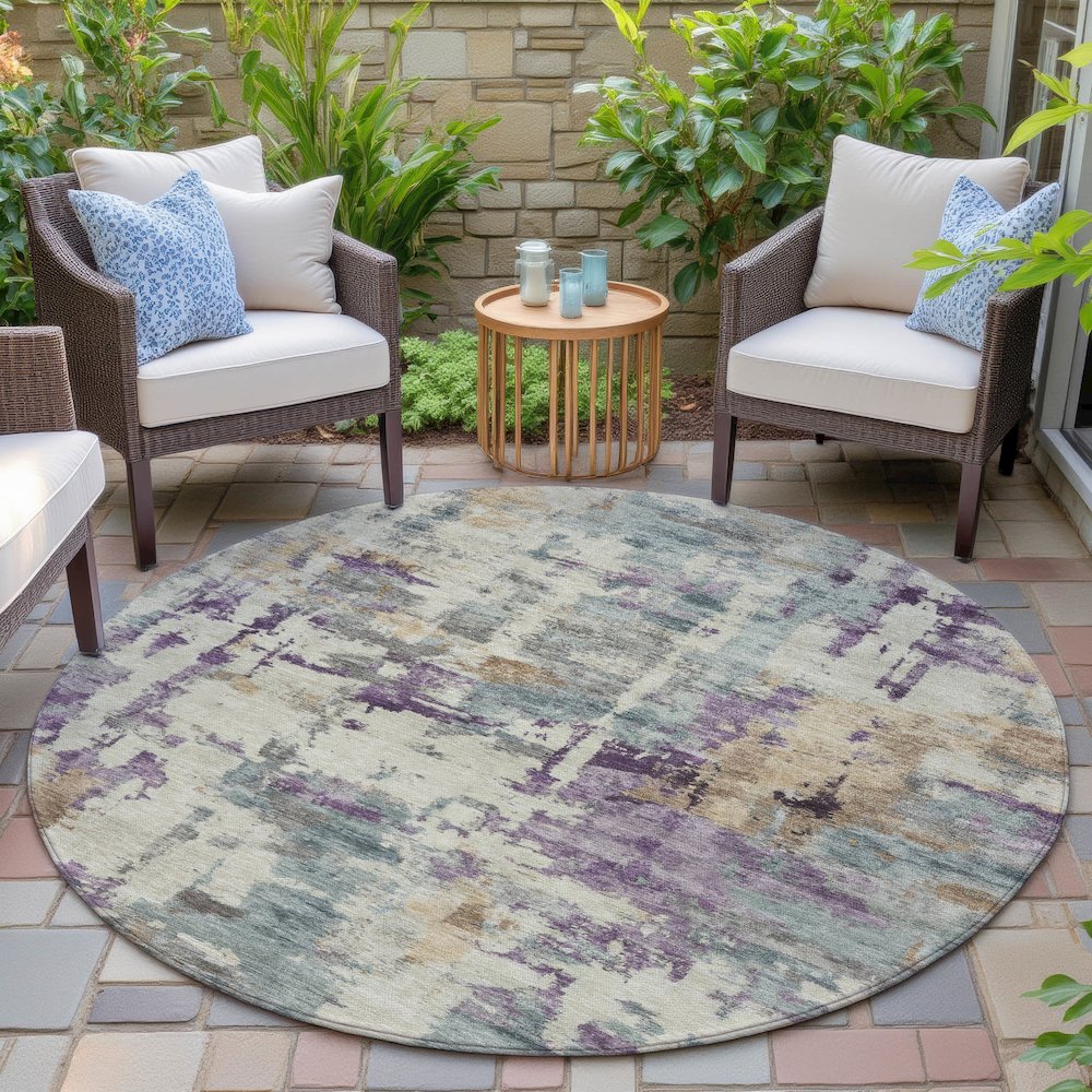 Machine Washable Indoor/Outdoor Chantille ACN2072 Linen 8' x 8' Round Rug. Picture 6