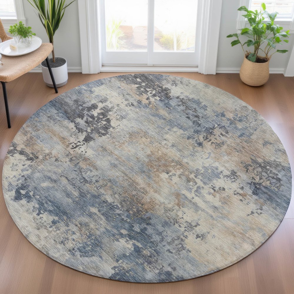 Machine Washable Indoor/Outdoor Chantille ACN2073 Denim 8' x 8' Round Rug. Picture 5