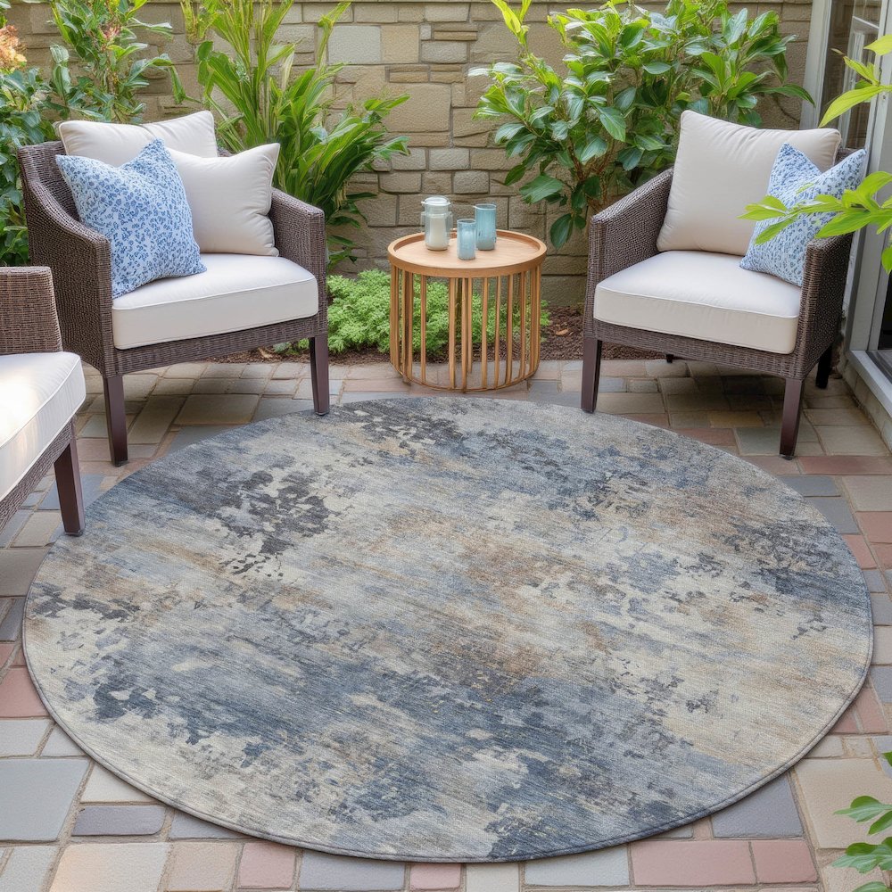 Machine Washable Indoor/Outdoor Chantille ACN2073 Denim 8' x 8' Round Rug. Picture 6