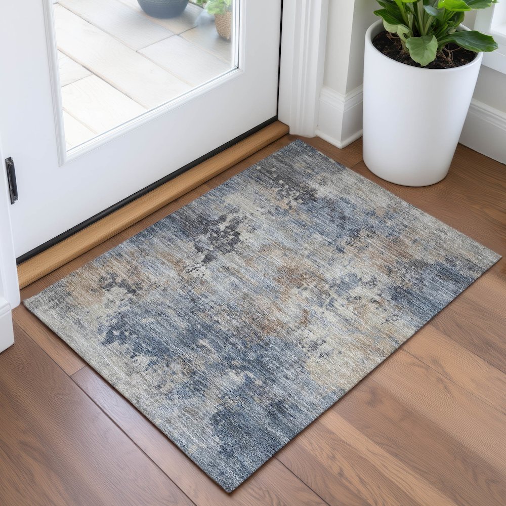 Machine Washable Indoor/Outdoor Chantille ACN2073 Denim 1'8" x 2'6" Rug. Picture 5