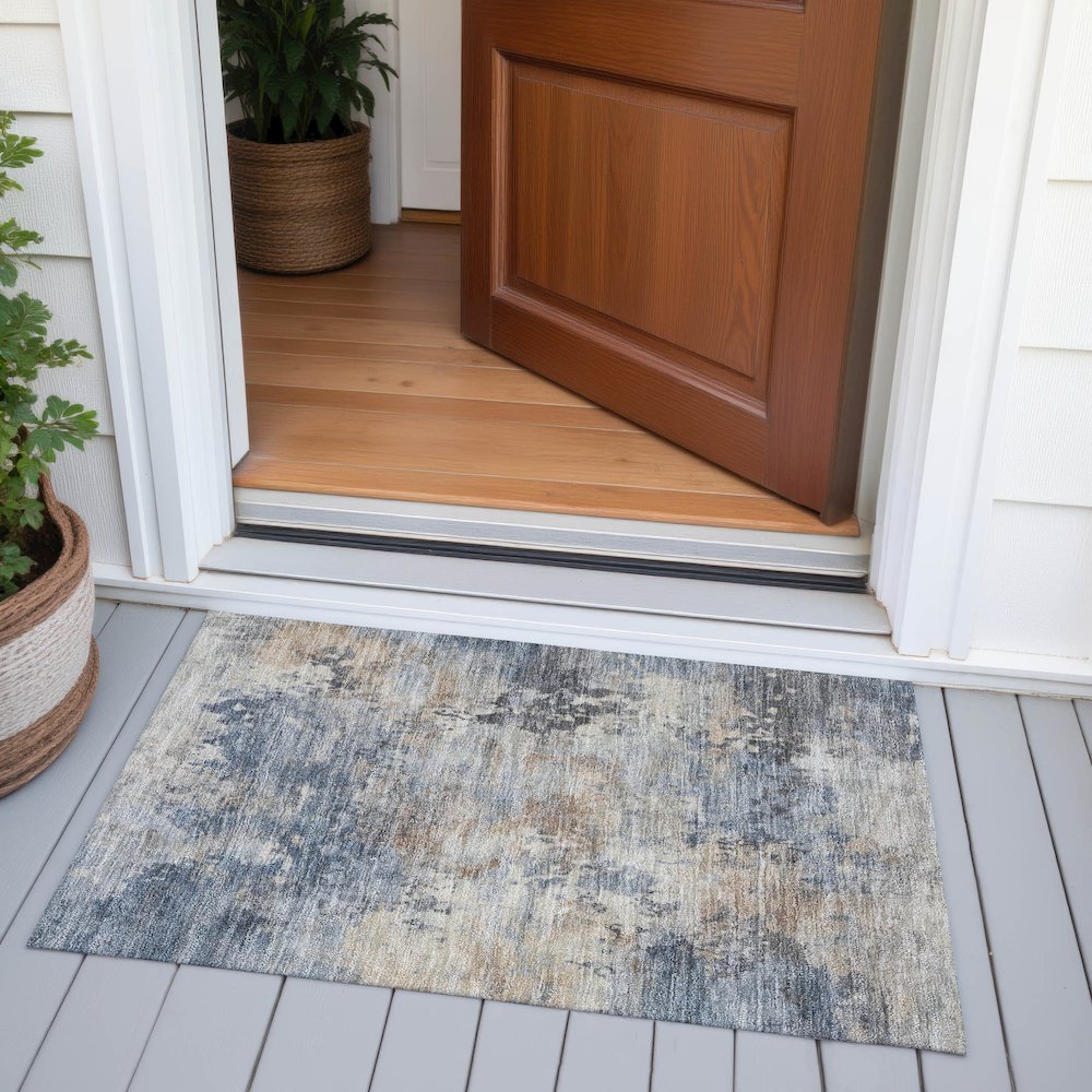 Machine Washable Indoor/Outdoor Chantille ACN2073 Denim 1'8" x 2'6" Rug. Picture 6