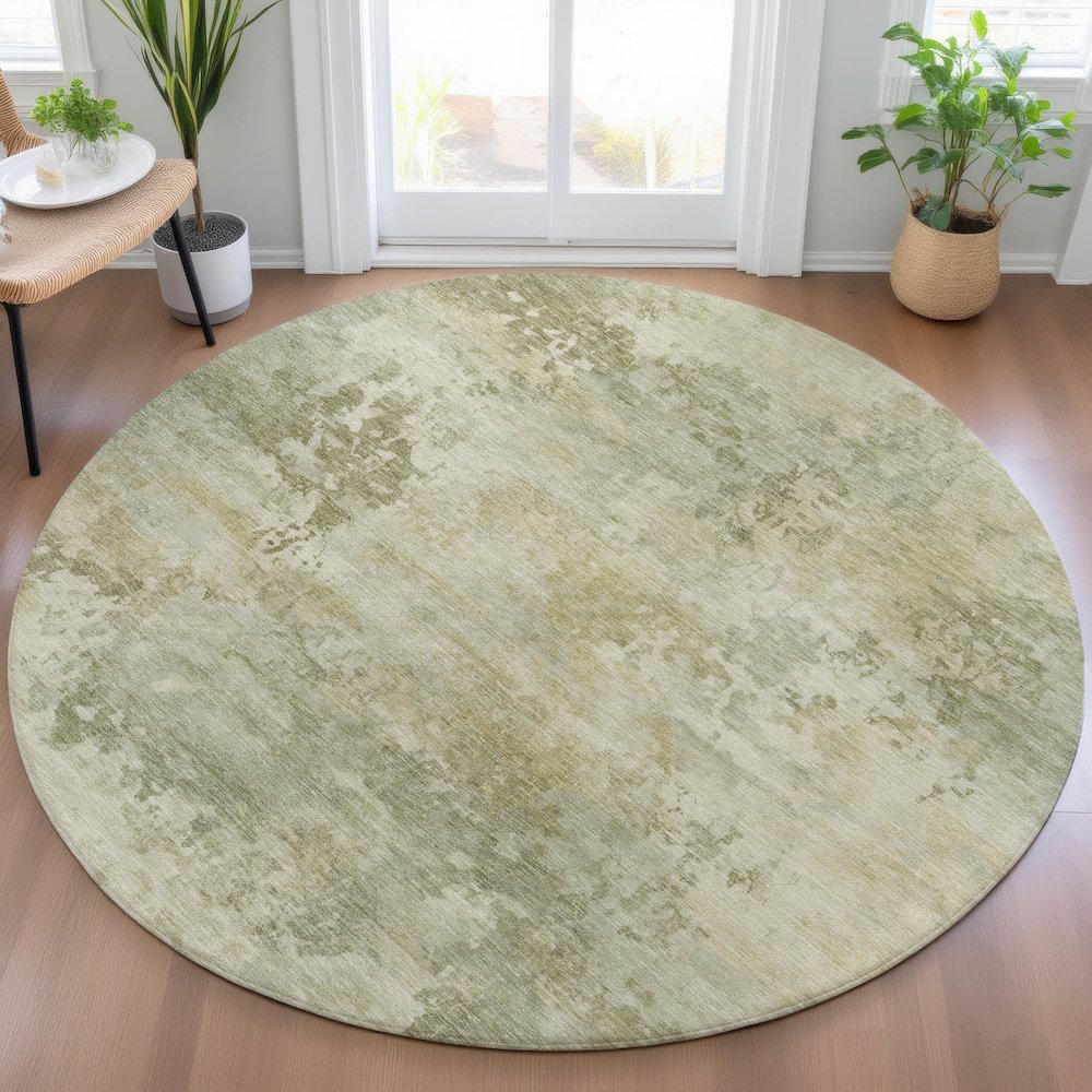 Machine Washable Indoor/Outdoor Chantille ACN2073 Sage 8' x 8' Round Rug. Picture 5
