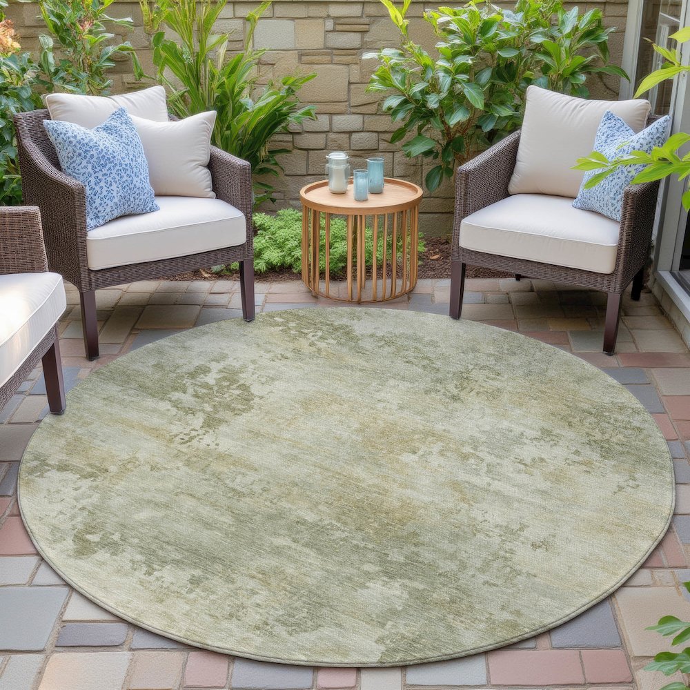 Machine Washable Indoor/Outdoor Chantille ACN2073 Sage 8' x 8' Round Rug. Picture 6