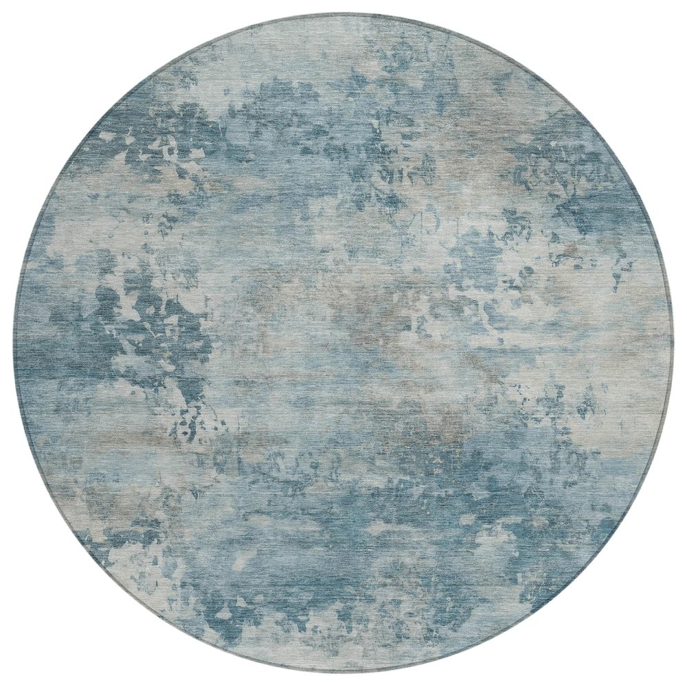 Machine Washable Indoor/Outdoor Chantille ACN2073 Teal 8' x 8' Round Rug. Picture 1