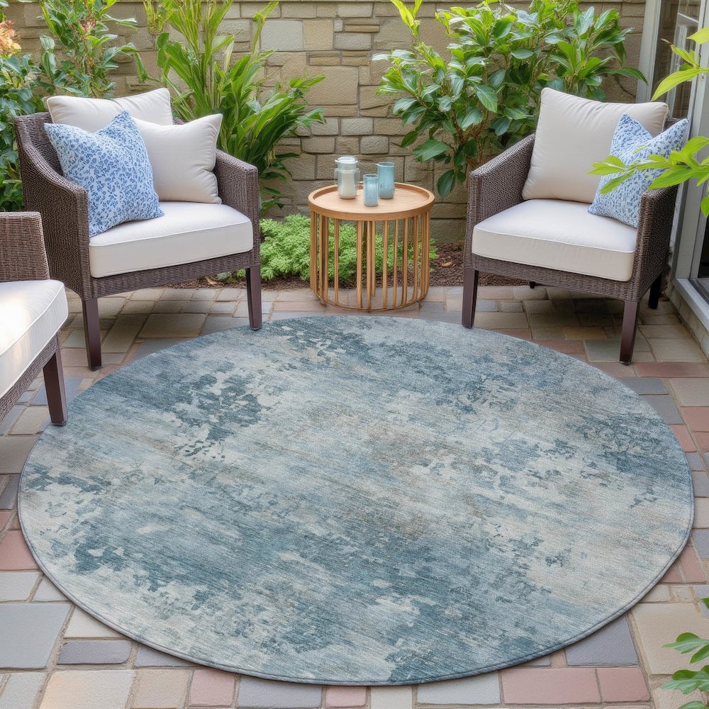 Machine Washable Indoor/Outdoor Chantille ACN2073 Teal 8' x 8' Round Rug. Picture 6