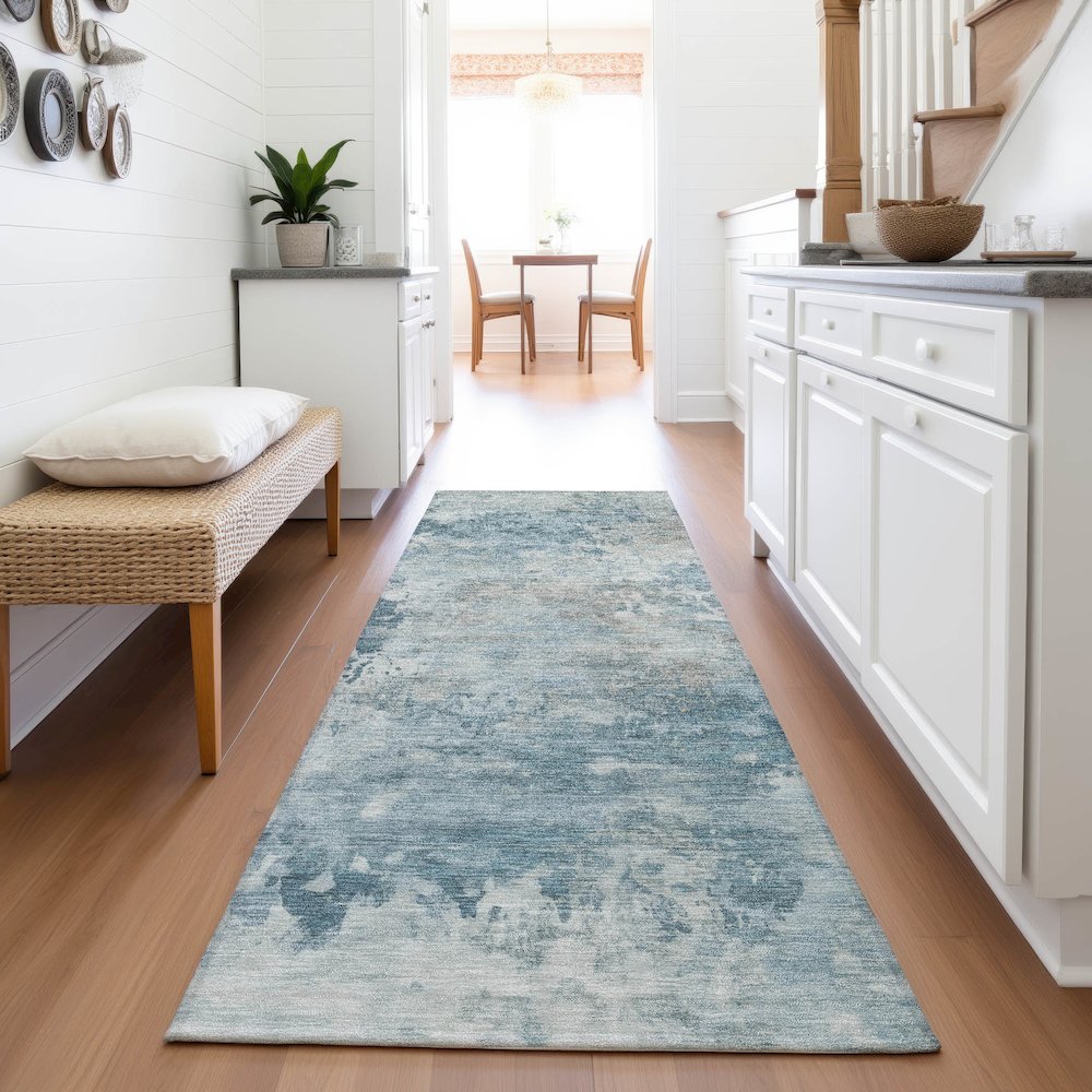 Machine Washable Indoor/Outdoor Chantille ACN2073 Teal 2'3" x 7'6" Runner Rug. Picture 5