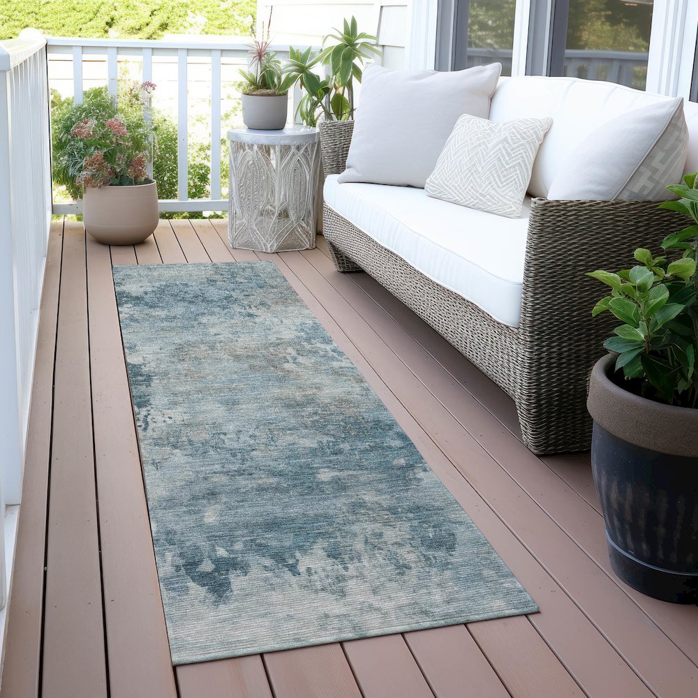 Machine Washable Indoor/Outdoor Chantille ACN2073 Teal 2'3" x 7'6" Runner Rug. Picture 6