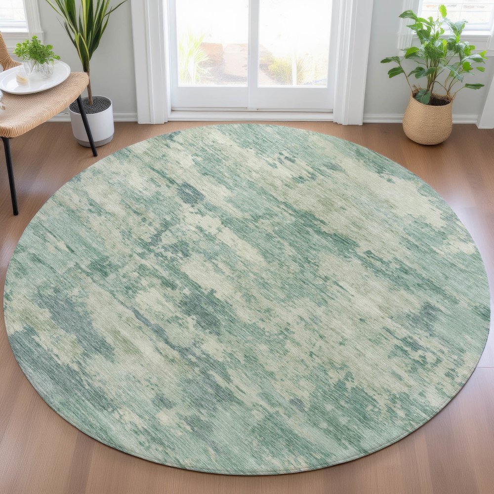 Machine Washable Indoor/Outdoor Chantille ACN2074 Teal 8' x 8' Round Rug. Picture 5