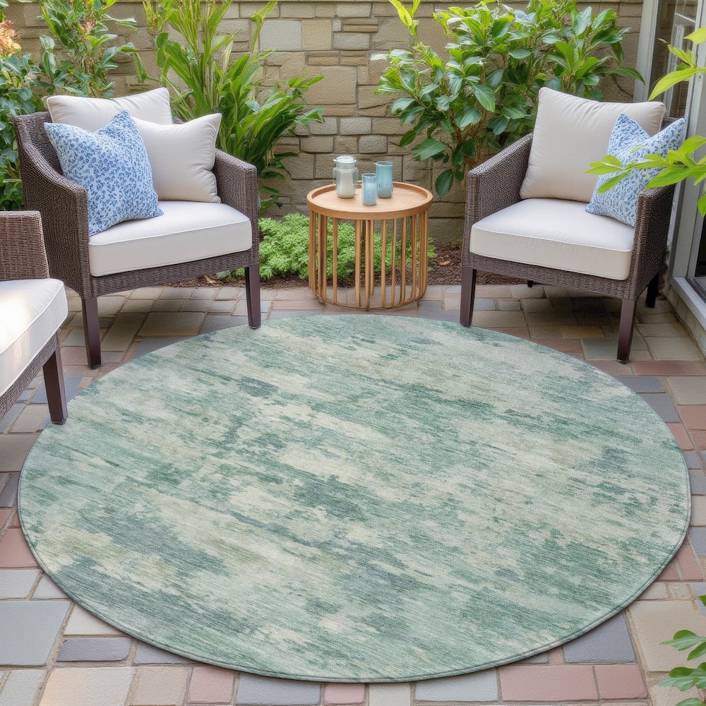 Machine Washable Indoor/Outdoor Chantille ACN2074 Teal 8' x 8' Round Rug. Picture 6