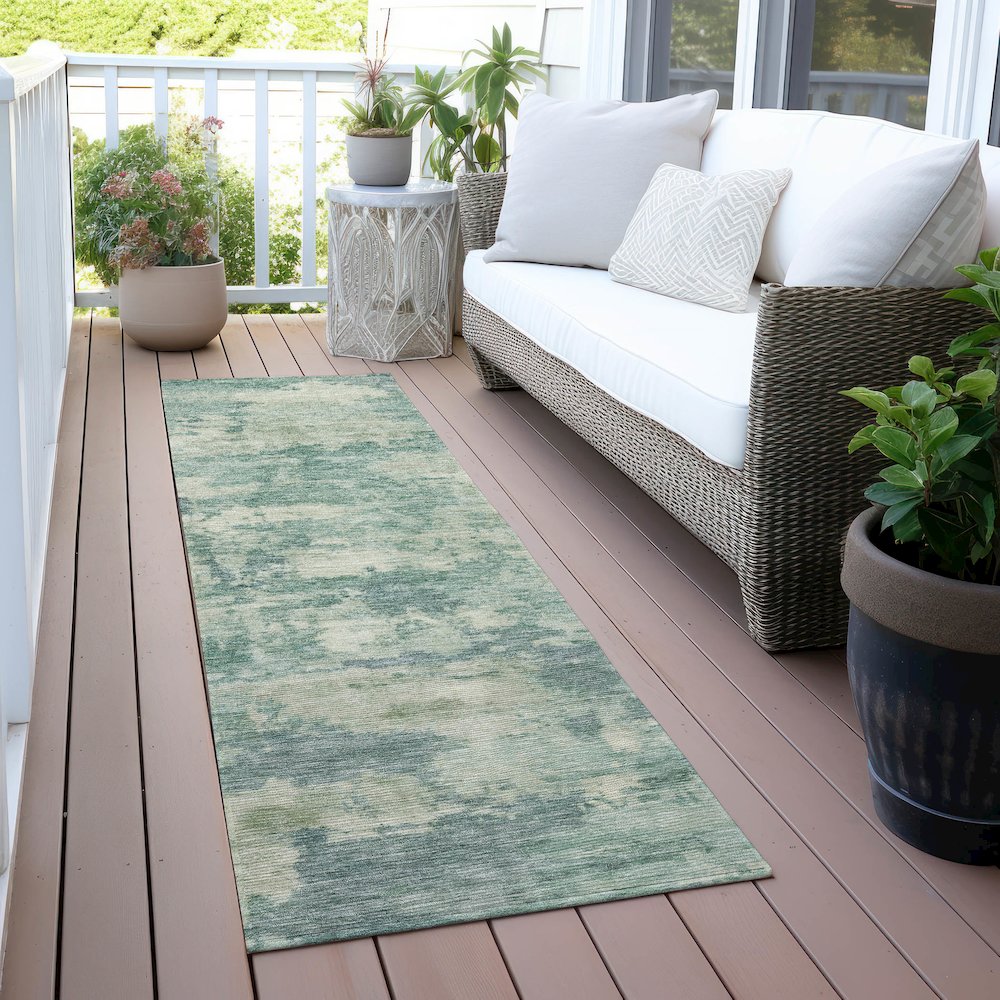 Machine Washable Indoor/Outdoor Chantille ACN2074 Teal 2'3" x 7'6" Runner Rug. Picture 6