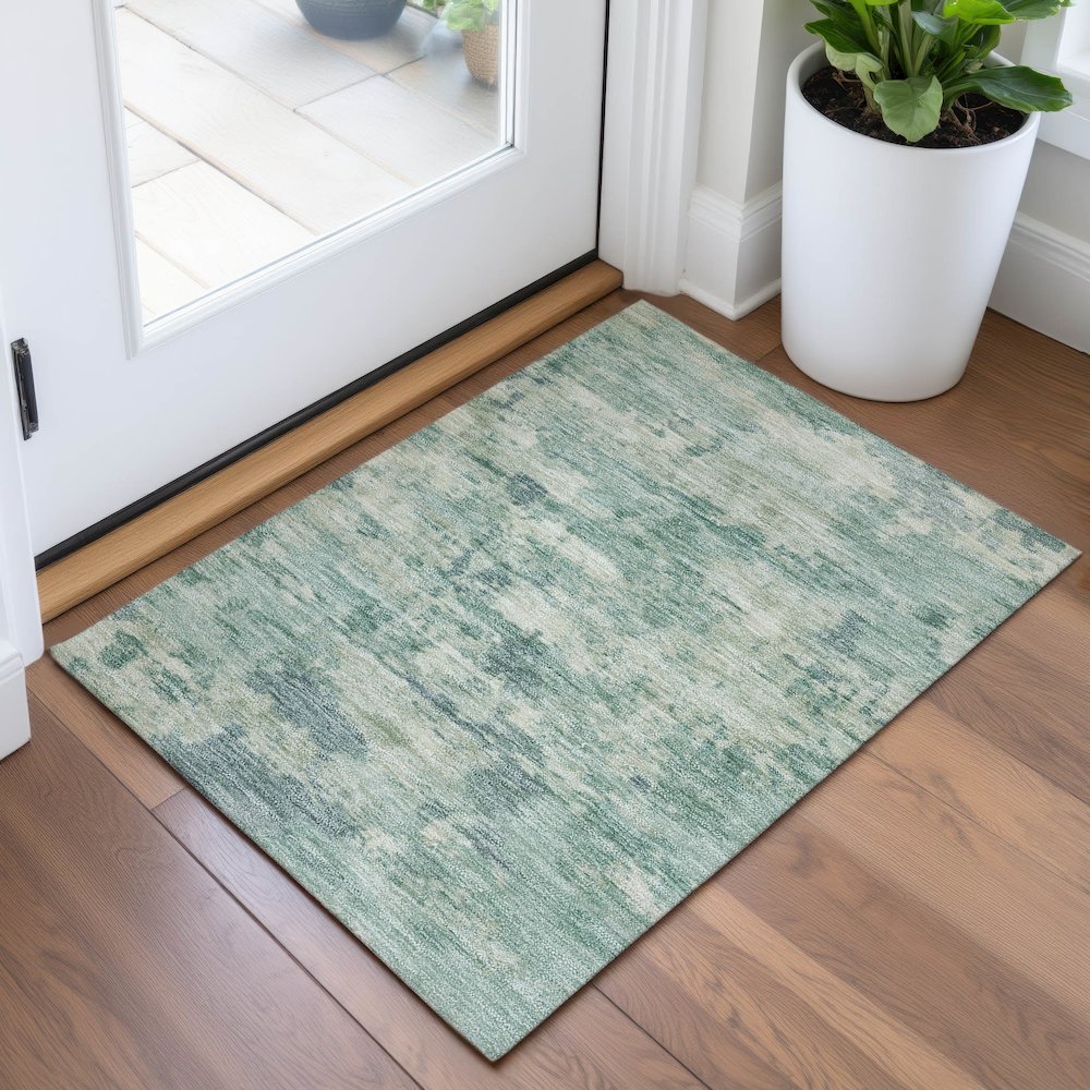 Machine Washable Indoor/Outdoor Chantille ACN2074 Teal 1'8" x 2'6" Rug. Picture 5