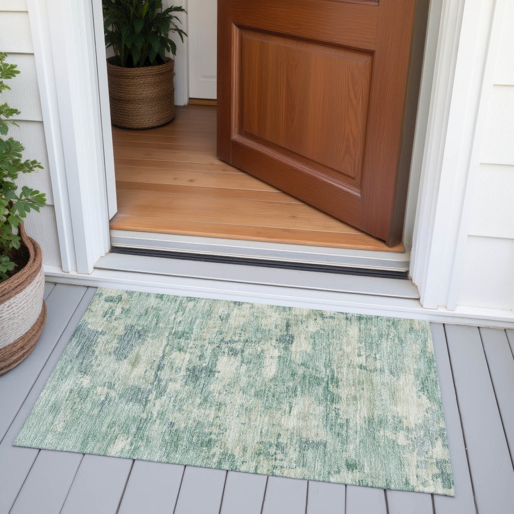 Machine Washable Indoor/Outdoor Chantille ACN2074 Teal 1'8" x 2'6" Rug. Picture 6