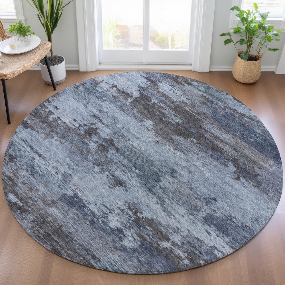Machine Washable Indoor/Outdoor Chantille ACN2075 Blue 8' x 8' Round Rug. Picture 5