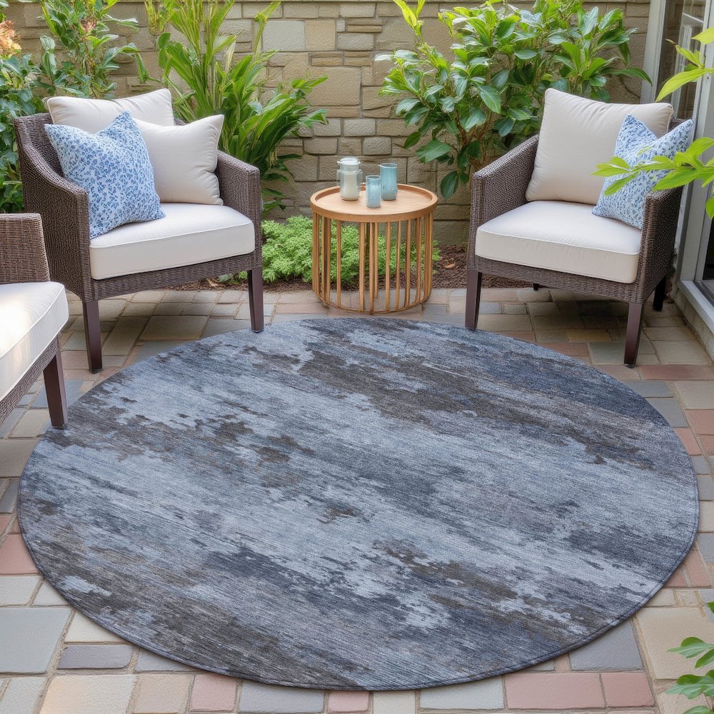 Machine Washable Indoor/Outdoor Chantille ACN2075 Blue 8' x 8' Round Rug. Picture 6