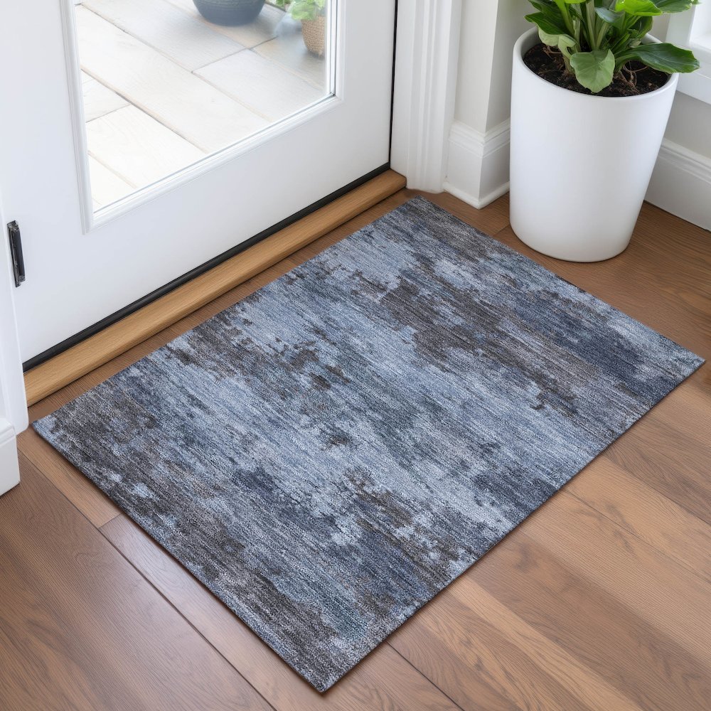 Machine Washable Indoor/Outdoor Chantille ACN2075 Blue 1'8" x 2'6" Rug. Picture 5
