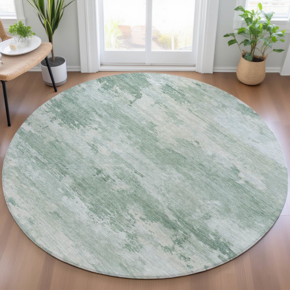 Machine Washable Indoor/Outdoor Chantille ACN2075 Mint 8' x 8' Round Rug. Picture 5