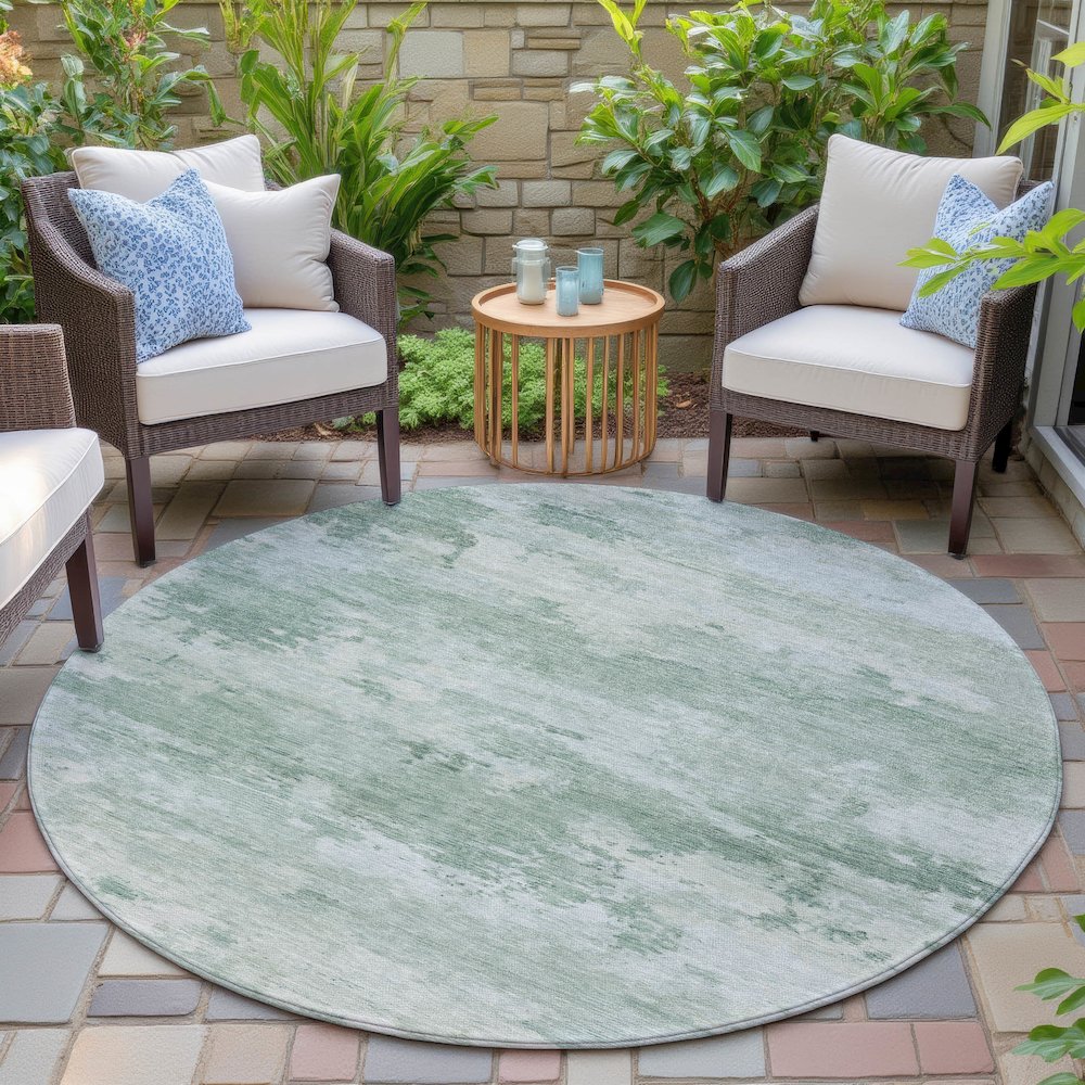 Machine Washable Indoor/Outdoor Chantille ACN2075 Mint 8' x 8' Round Rug. Picture 6