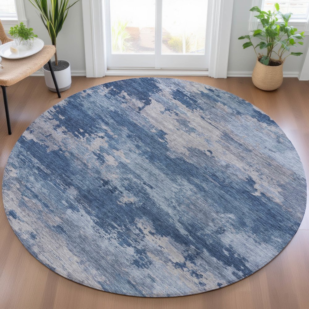 Machine Washable Indoor/Outdoor Chantille ACN2075 Navy 8' x 8' Round Rug. Picture 5