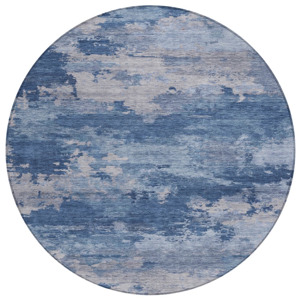 Machine Washable Indoor/Outdoor Chantille ACN2075 Navy 8' x 8' Round Rug. Picture 1