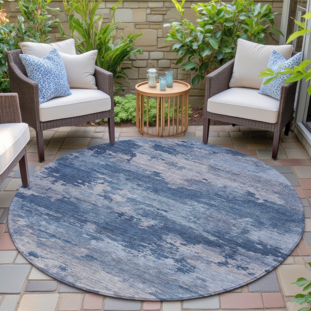 Machine Washable Indoor/Outdoor Chantille ACN2075 Navy 8' x 8' Round Rug. Picture 6