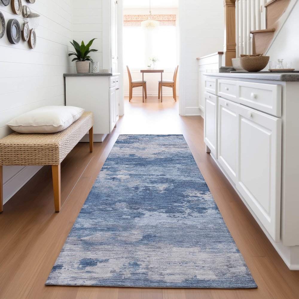 Machine Washable Indoor/Outdoor Chantille ACN2075 Navy 2'3" x 7'6" Runner Rug. Picture 5