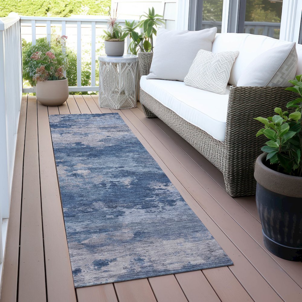 Machine Washable Indoor/Outdoor Chantille ACN2075 Navy 2'3" x 7'6" Runner Rug. Picture 6