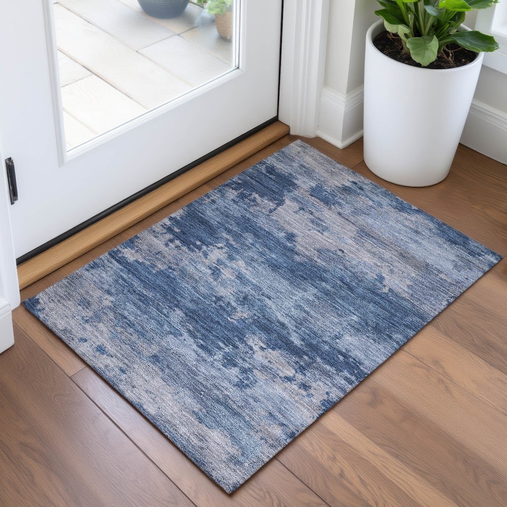 Machine Washable Indoor/Outdoor Chantille ACN2075 Navy 1'8" x 2'6" Rug. Picture 5